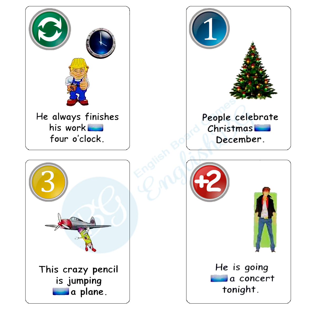 Fun Card English Prepositions of Time and Place